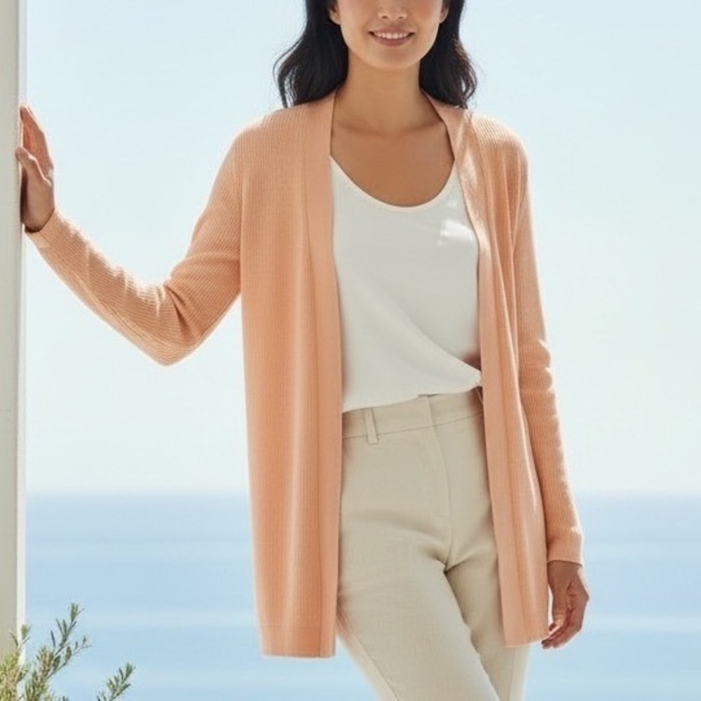 Talbots Quiet Luxury Pima Cotton XL Ribbed Open Front Cardigan Costal Beachy